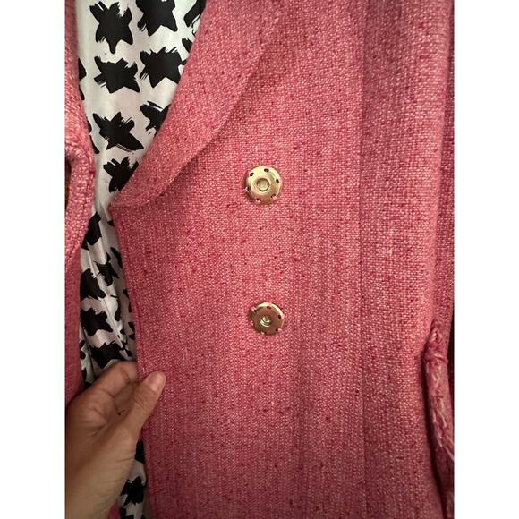 CAbi Madison Avenue Pink Tweed Wool Double Breasted pea coat fringe Size 16 - Picture 11 of 13
